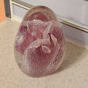 Vintage Pink and White Glass Art Sculpture